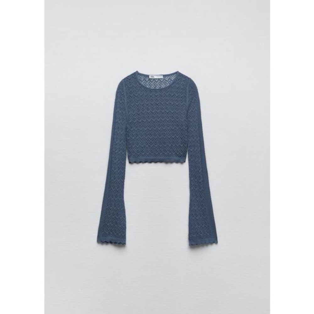 Zara Blue Lace Long Sleeve Crop Top